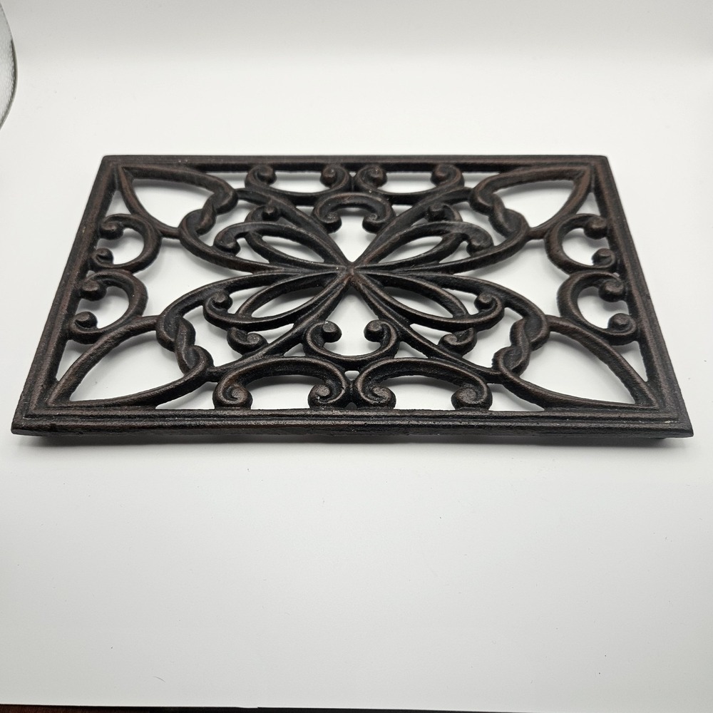 Cast Iron Ornate Rectangular Footed Trivet 10"x6"